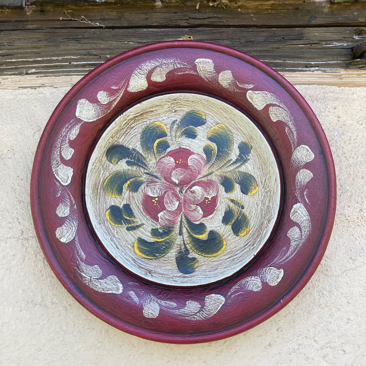 Vintage Hand Painted Swiss Folkart Wooden Plate & Wall Decor, Artist Signed