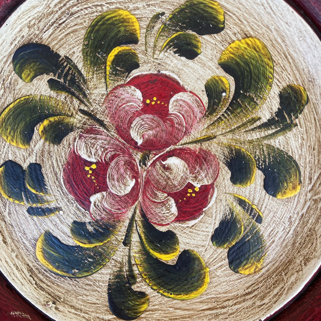 Vintage Hand Painted Swiss Folkart Wooden Plate & Wall Decor, Artist Signed