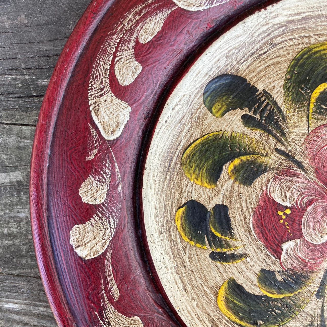 Vintage Hand Painted Swiss Folkart Wooden Plate & Wall Decor, Artist Signed