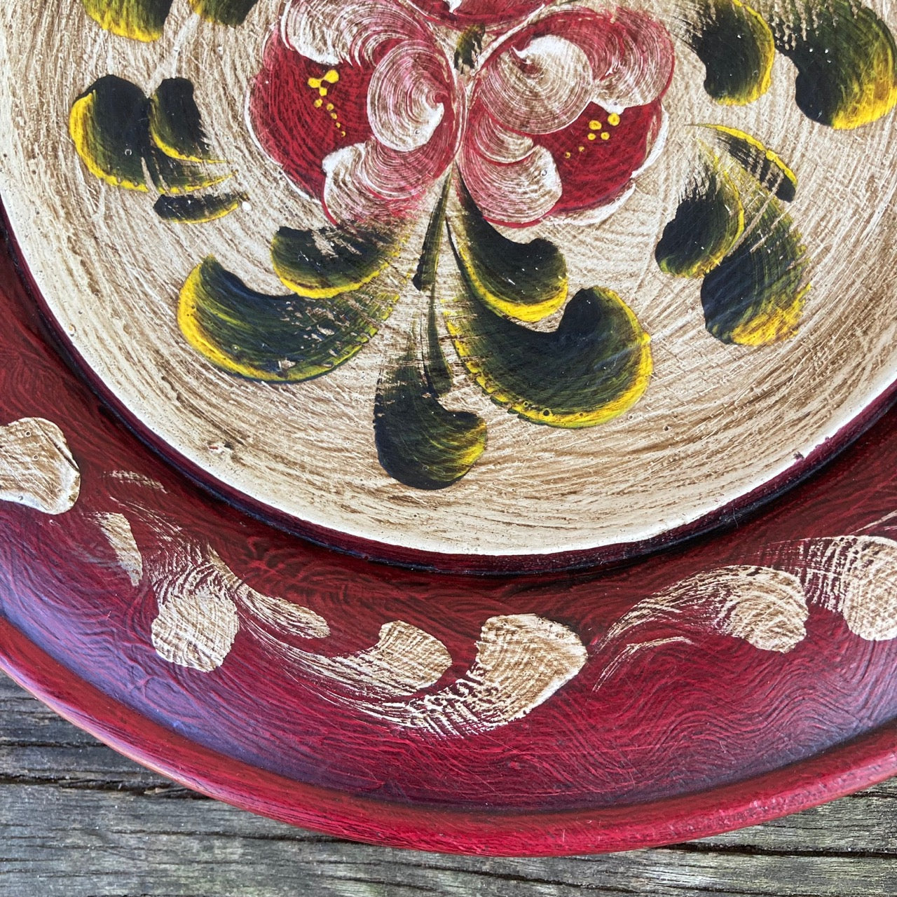 Vintage Hand Painted Swiss Folkart Wooden Plate & Wall Decor, Artist Signed