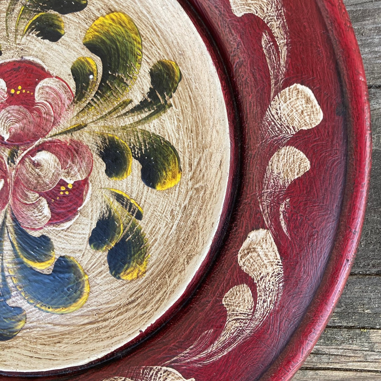 Vintage Hand Painted Swiss Folkart Wooden Plate & Wall Decor, Artist Signed