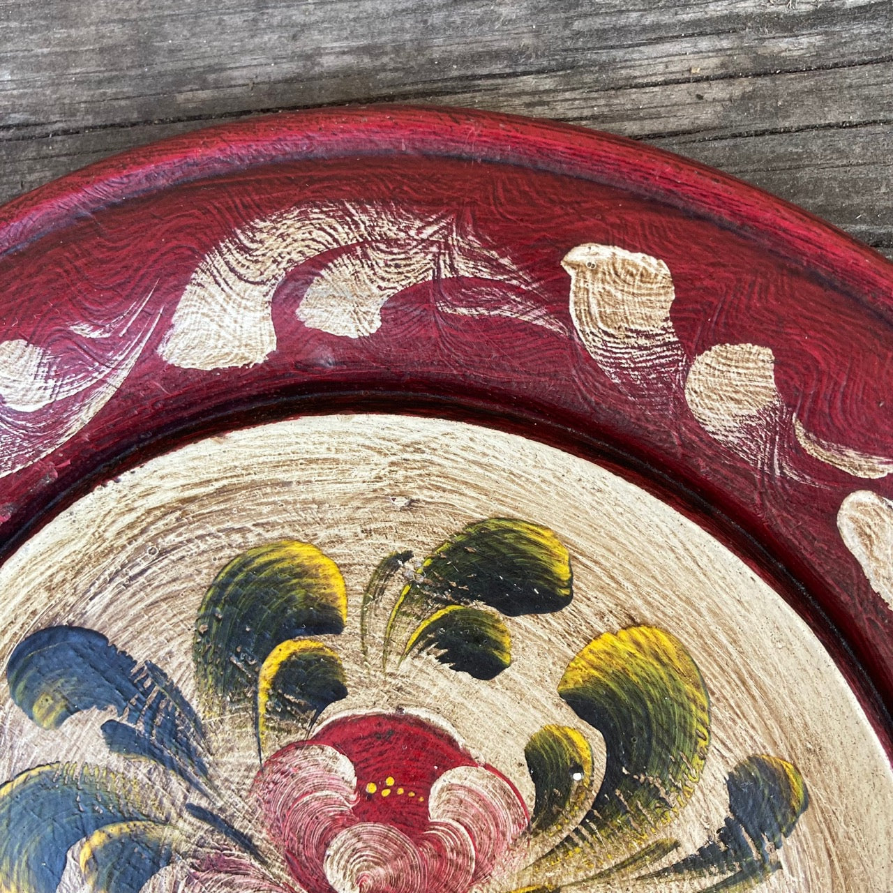 Vintage Hand Painted Swiss Folkart Wooden Plate & Wall Decor, Artist Signed