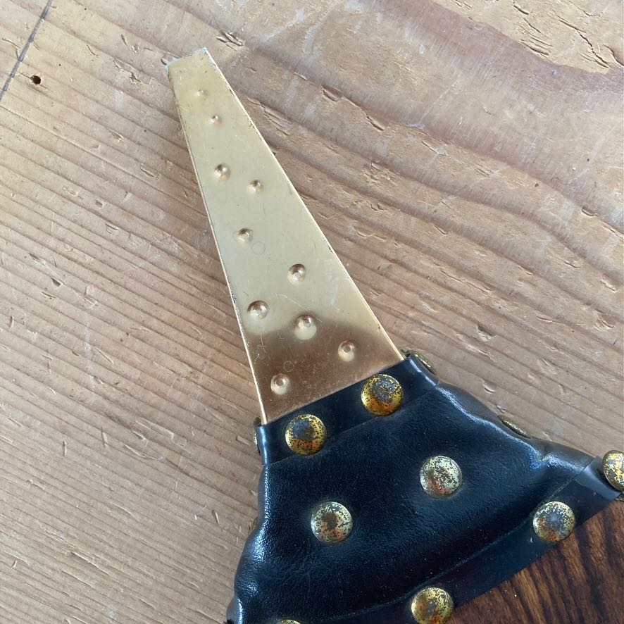 Wooden Vintage Bellows Blower With Leather, Copper Tip, Brass Hobnails, 1970s