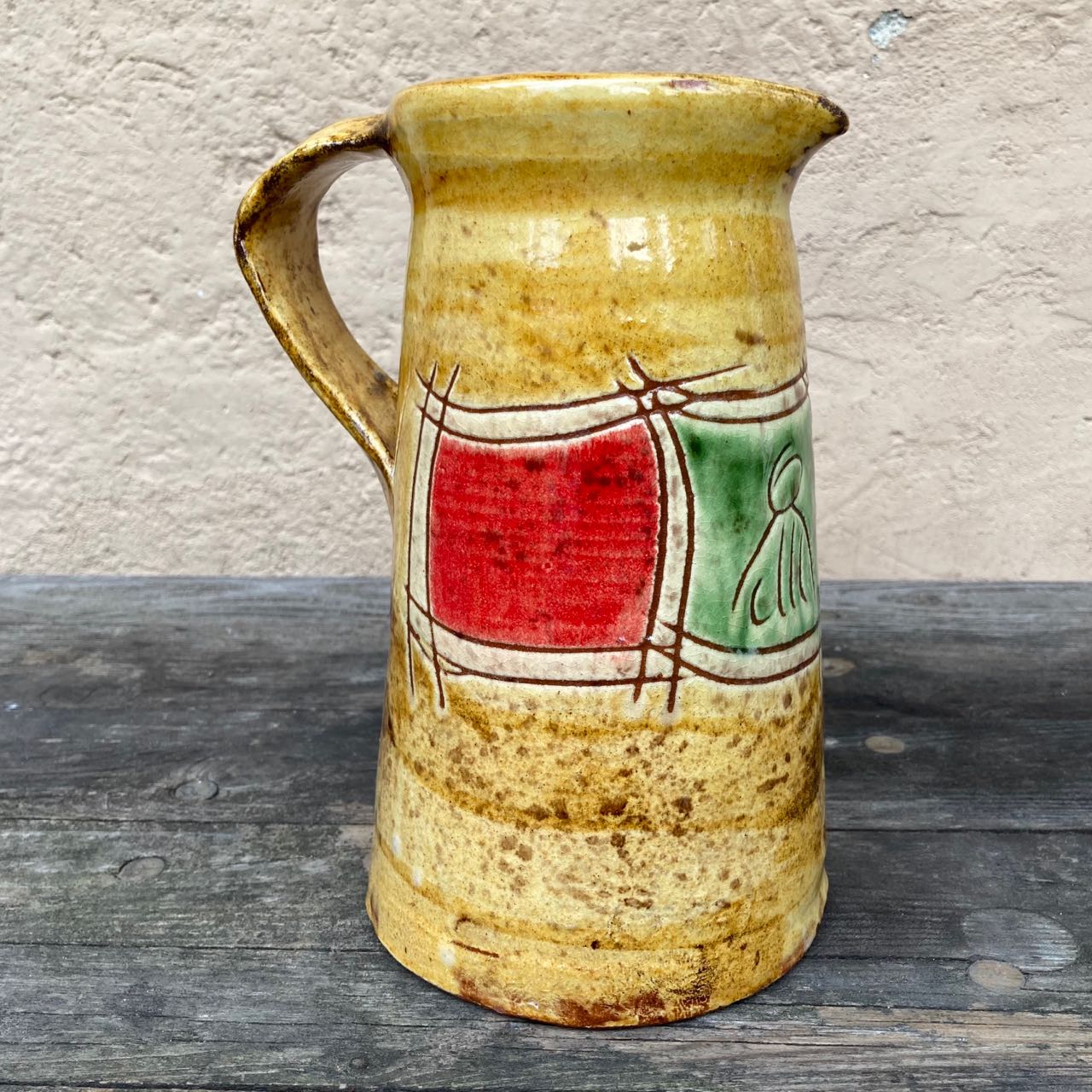 European Vintage Studio Pottery, Hand Made And Artist Signed, Ceramic Pitcher Vase