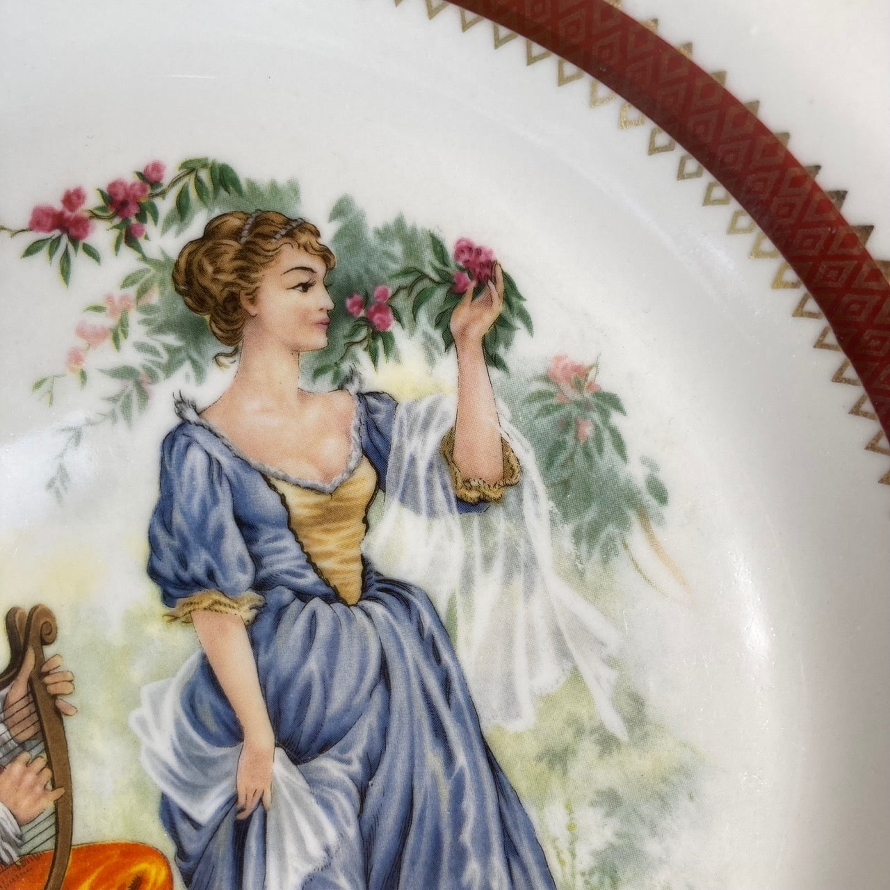 Nostalgic Vintage German Porcelain Collector’s Plate, Artist Signed V. Hunnik, East Germany Rococo Style