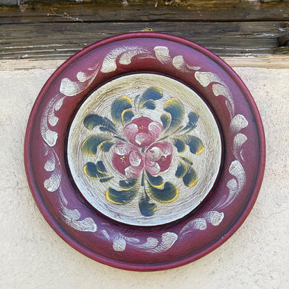 Vintage Hand Painted Swiss Folkart Wooden Plate & Wall Decor, Artist Signed