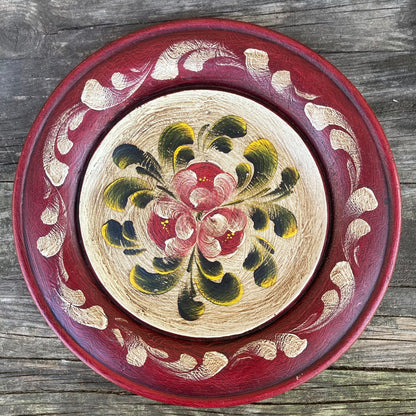 Vintage Hand Painted Swiss Folkart Wooden Plate & Wall Decor, Artist Signed