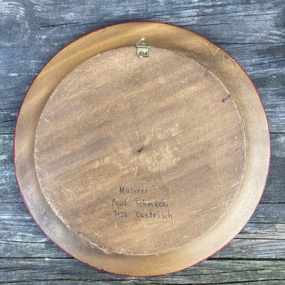 Vintage Hand Painted Swiss Folkart Wooden Plate & Wall Decor, Artist Signed