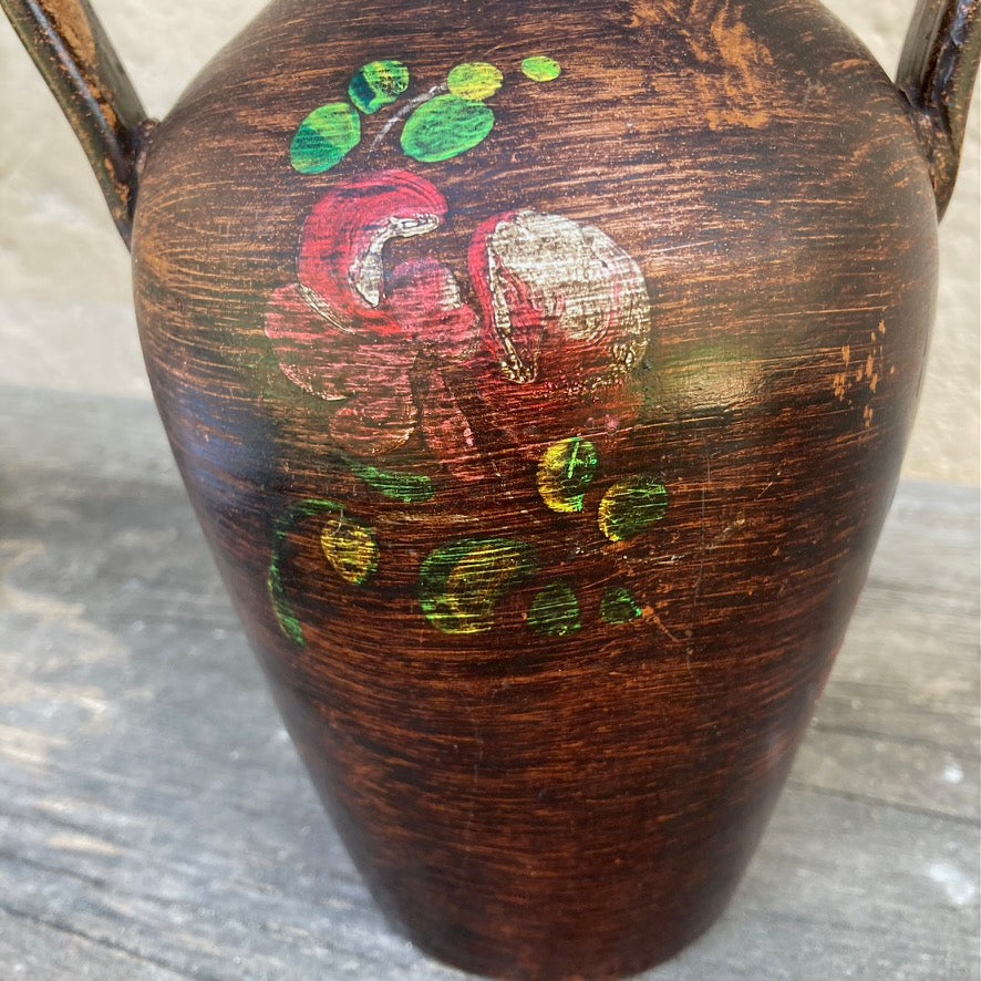 Hand Crafted Vintage Amphora Pottery Vase In Moody Autumnal Style With Floral Pattern