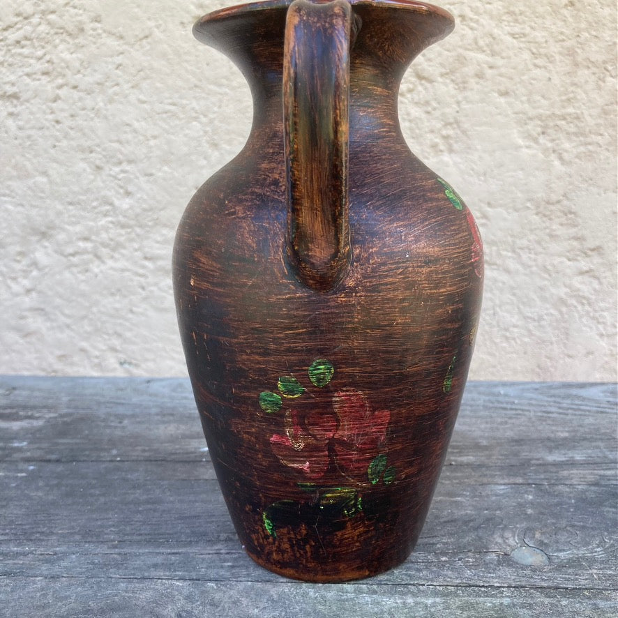 Hand Crafted Vintage Amphora Pottery Vase In Moody Autumnal Style With Floral Pattern