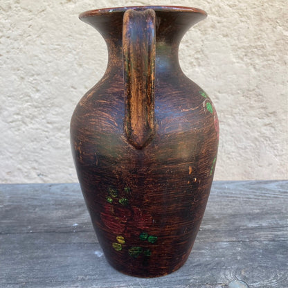 Hand Crafted Vintage Amphora Pottery Vase In Moody Autumnal Style With Floral Pattern