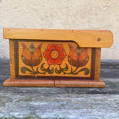 1940s Swiss Vintage Folk Art Keepsakes Woodbox, Artist Signed & Hand Painted