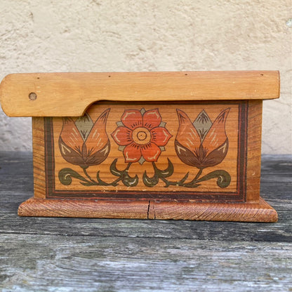 1940s Swiss Vintage Folk Art Keepsakes Woodbox, Artist Signed & Hand Painted