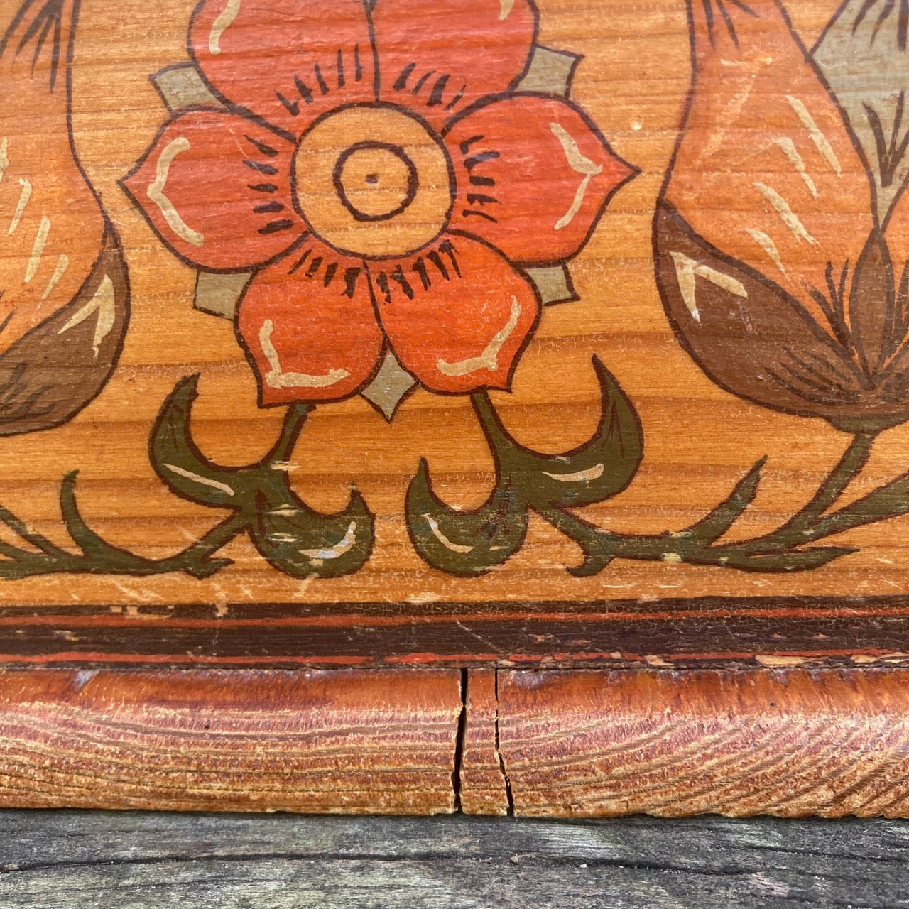 1940s Swiss Vintage Folk Art Keepsakes Woodbox, Artist Signed & Hand Painted