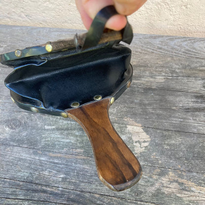 Wooden Vintage Bellows Blower With Leather,  Copper Tip, Brass Hobnails, 1970s