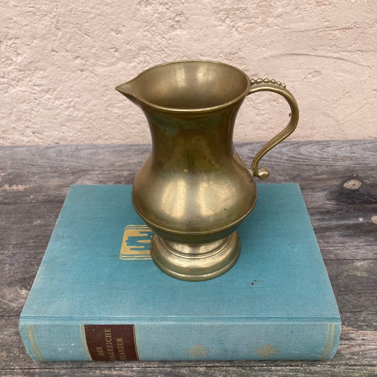 Vintage Solid Brass Pitcher Vase With Decorative Handle, 1960s