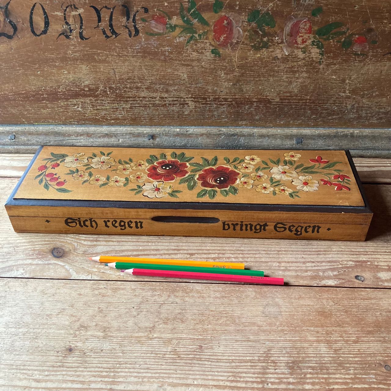 Vintage Floral Swiss Folk Art Pencil Case