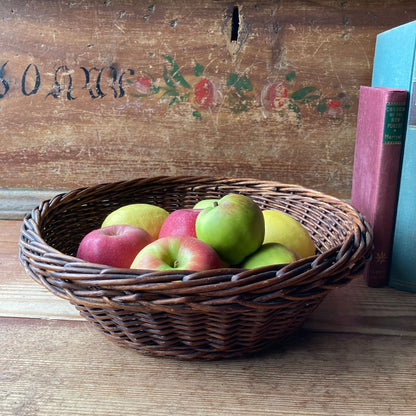 Vintage Swiss Dark Wicker Fruit & Storage Basket