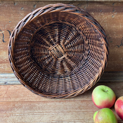 Vintage Swiss Dark Wicker Fruit & Storage Basket