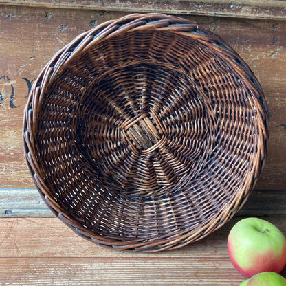 Vintage Swiss Dark Wicker Fruit & Storage Basket